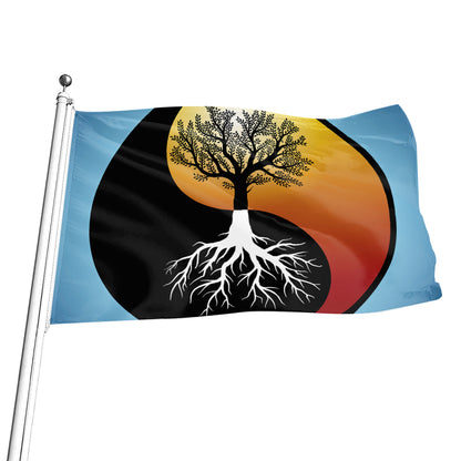 Yin Yang Tree Of Life Print Flag