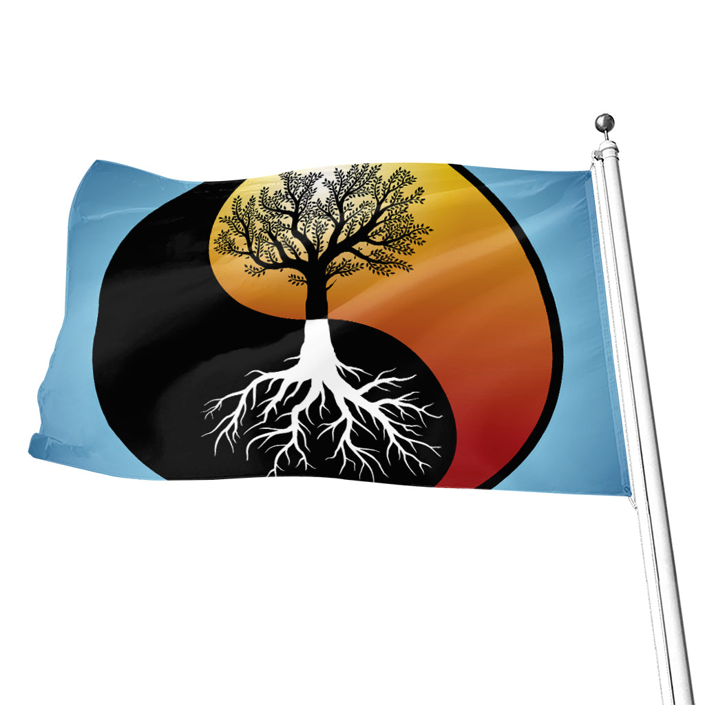 Yin Yang Tree Of Life Print Flag