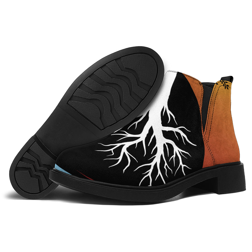 Yin Yang Tree Of Life Print Flat Ankle Boots