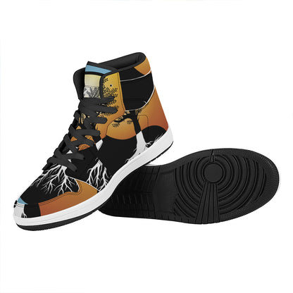 Yin Yang Tree Of Life Print High Top Leather Sneakers