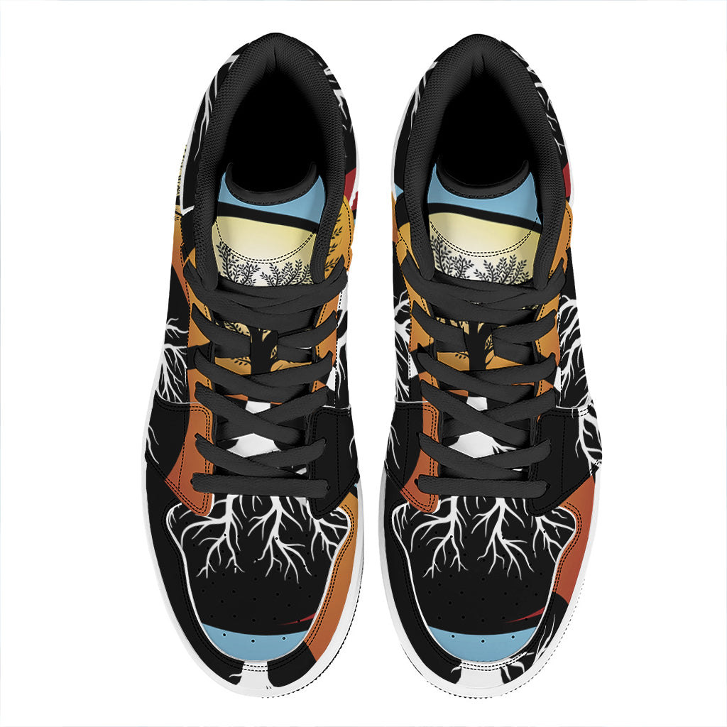 Yin Yang Tree Of Life Print High Top Leather Sneakers