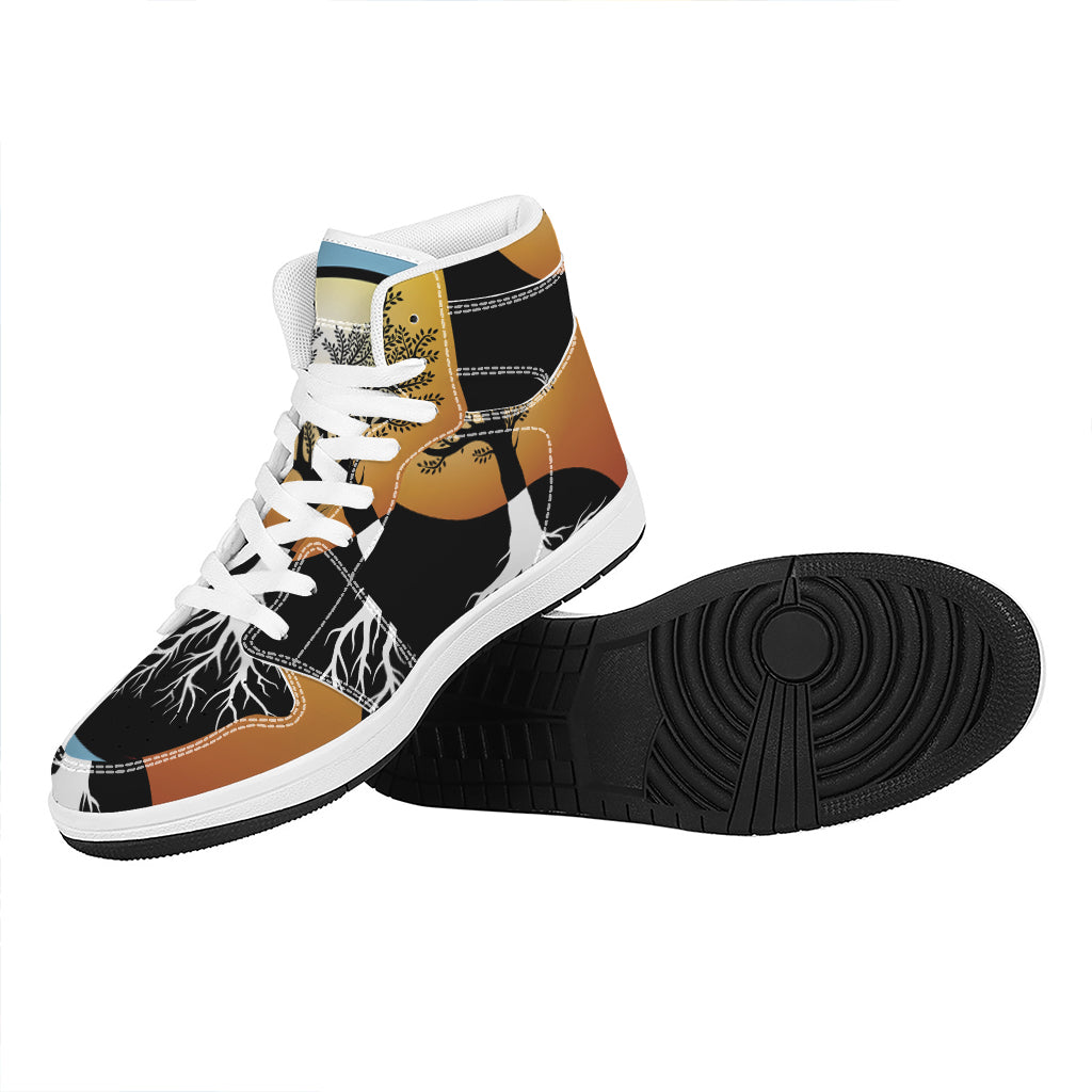 Yin Yang Tree Of Life Print High Top Leather Sneakers