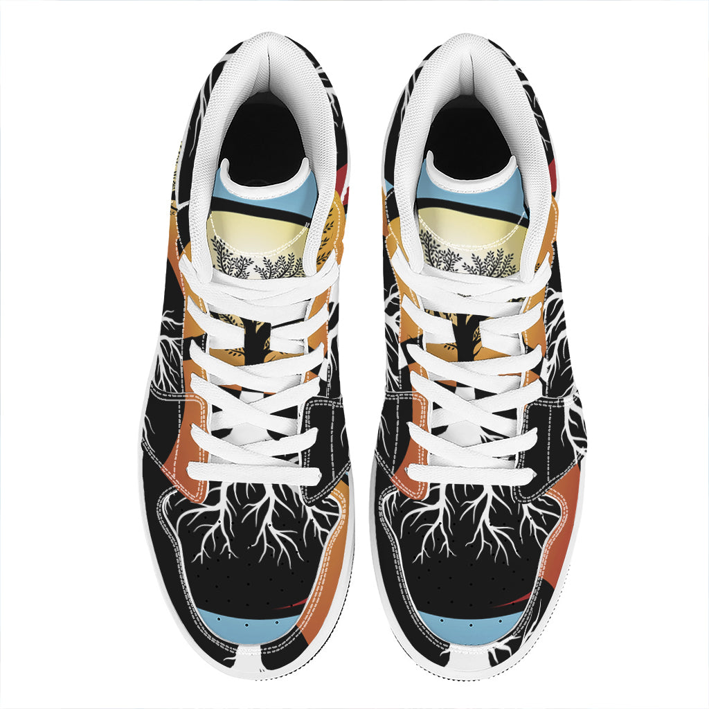 Yin Yang Tree Of Life Print High Top Leather Sneakers