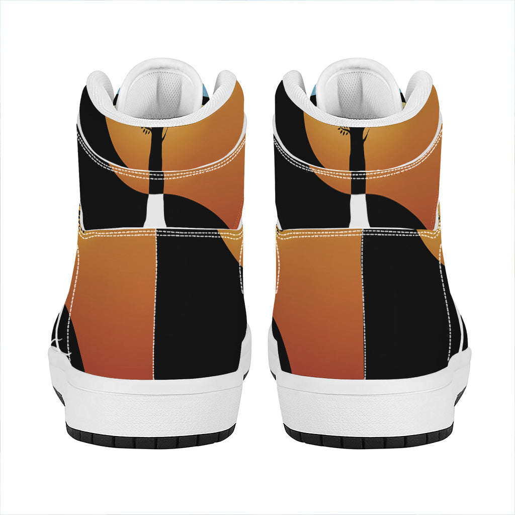 Yin Yang Tree Of Life Print High Top Leather Sneakers