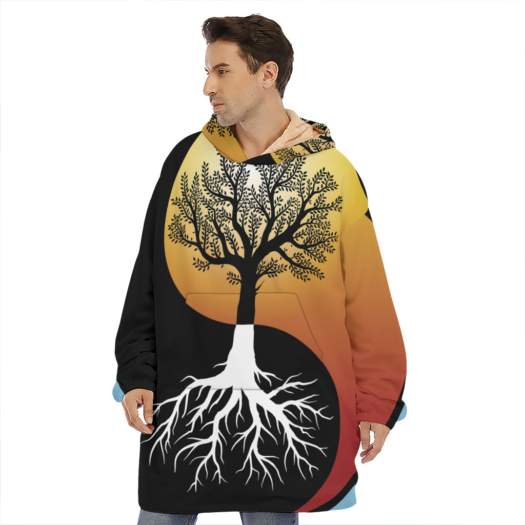 Yin Yang Tree Of Life Print Hoodie Blanket