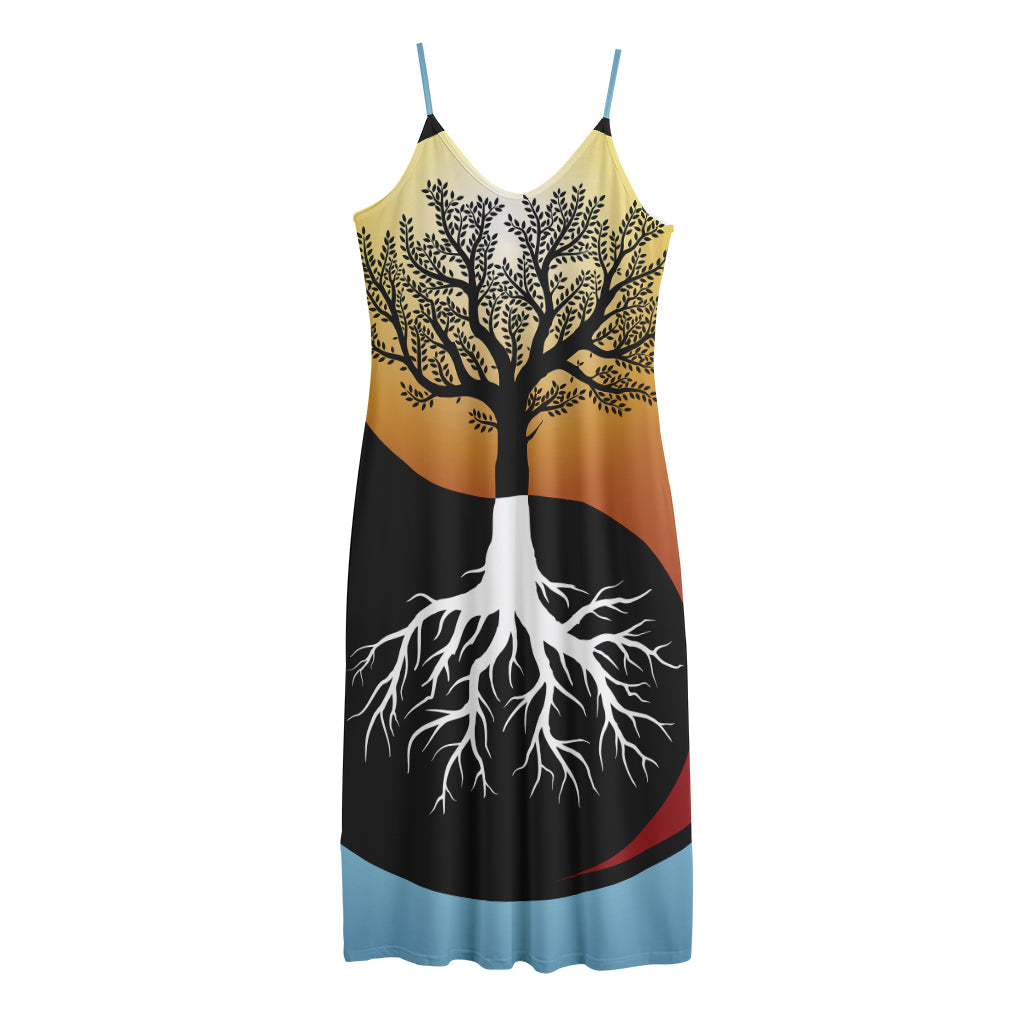 Yin Yang Tree Of Life Print Jersey Midi Cami Dress