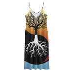 Yin Yang Tree Of Life Print Jersey Midi Cami Dress