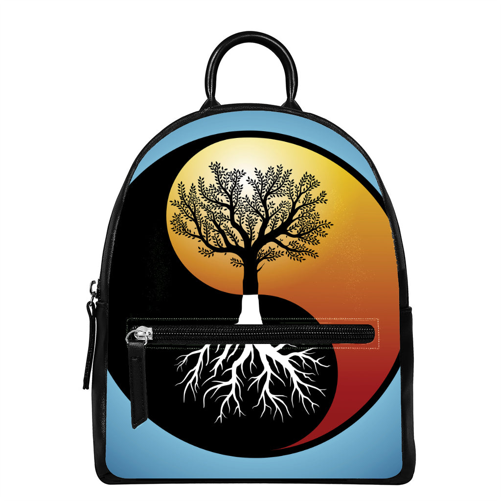 Yin Yang Tree Of Life Print Leather Backpack