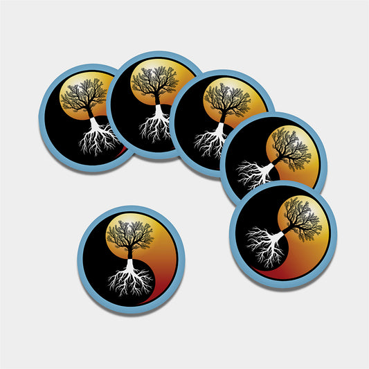 Yin Yang Tree Of Life Print Leather Coaster Set