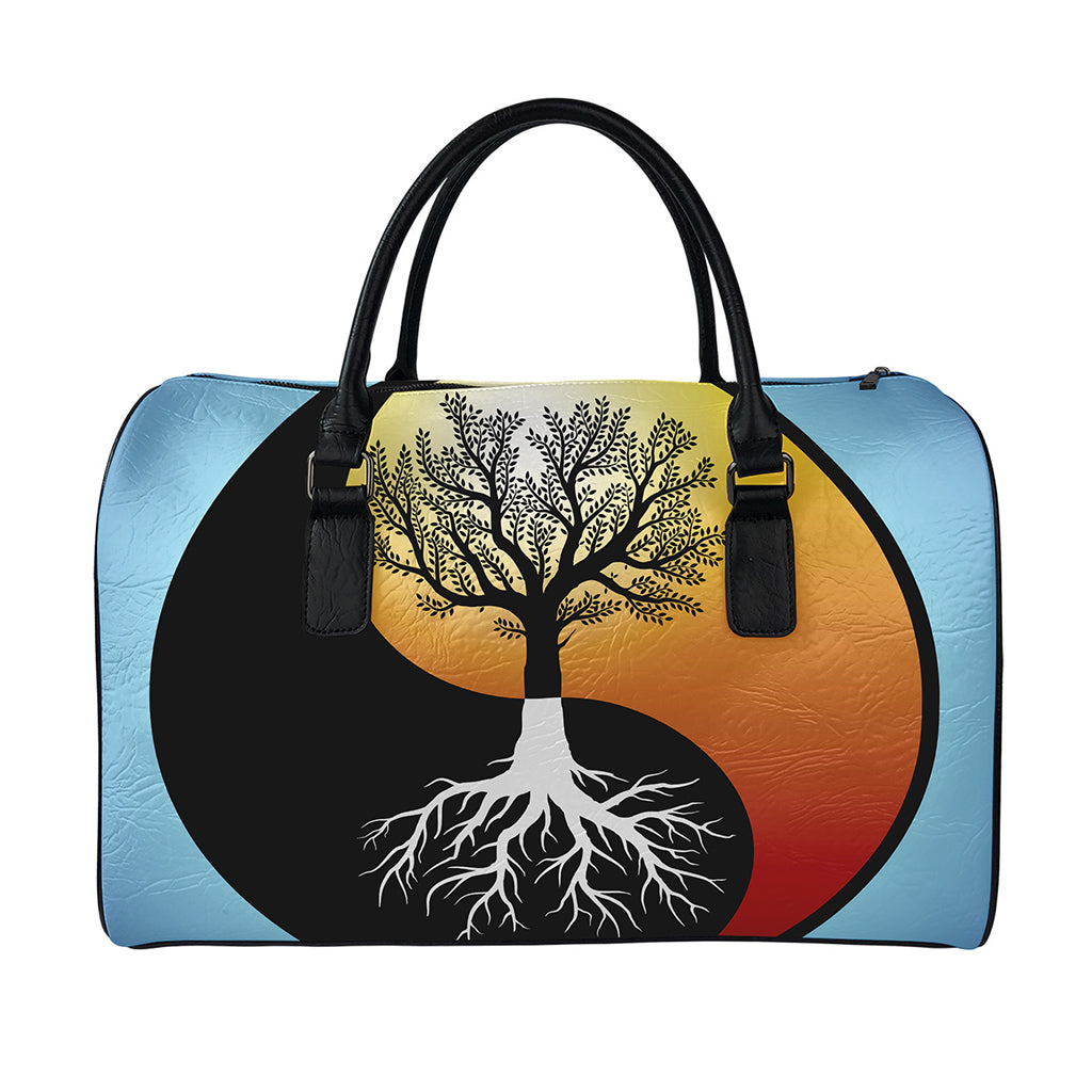 Yin Yang Tree Of Life Print Leather Duffle Bag