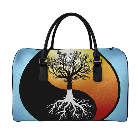 Yin Yang Tree Of Life Print Leather Duffle Bag