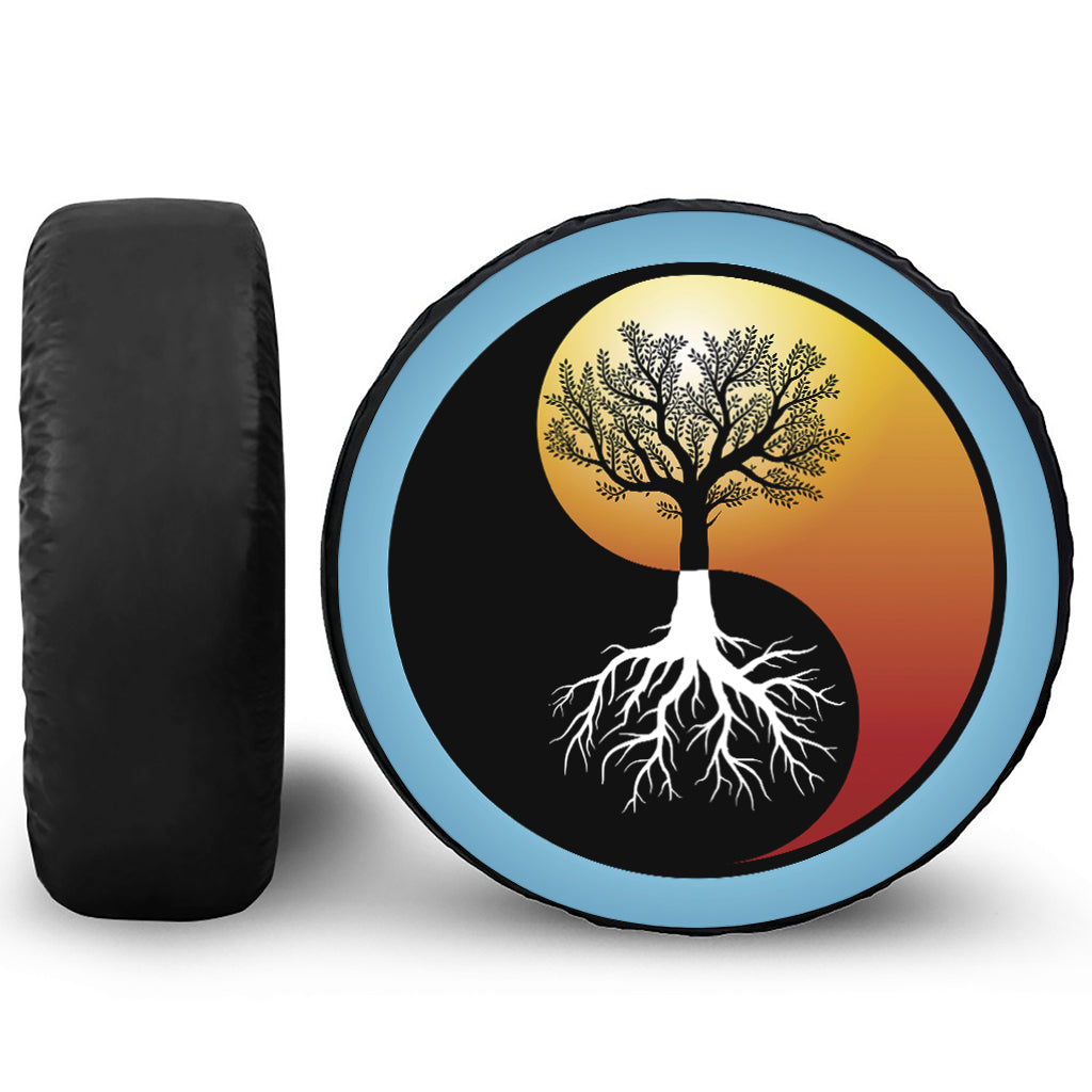 Yin Yang Tree Of Life Print Leather Spare Tire Cover