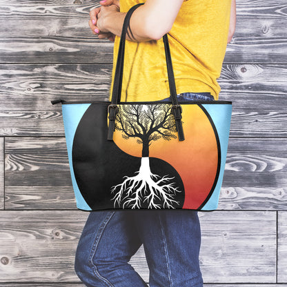 Yin Yang Tree Of Life Print Leather Tote Bag