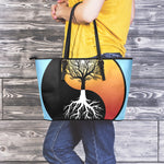 Yin Yang Tree Of Life Print Leather Tote Bag