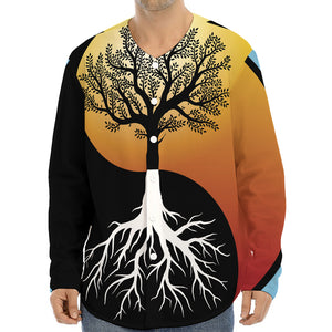 Yin Yang Tree Of Life Print Long Sleeve Baseball Jersey