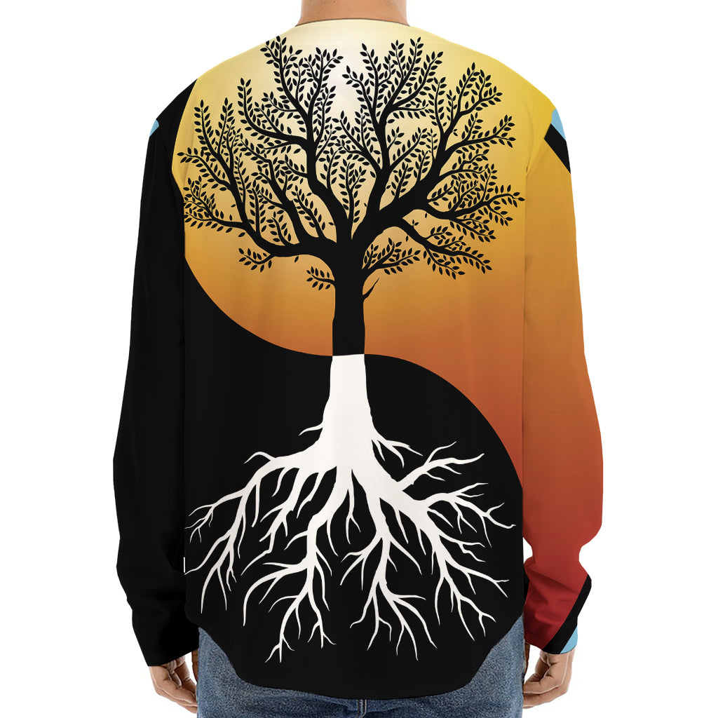 Yin Yang Tree Of Life Print Long Sleeve Baseball Jersey