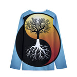 Yin Yang Tree Of Life Print Long Sleeve Short Coat