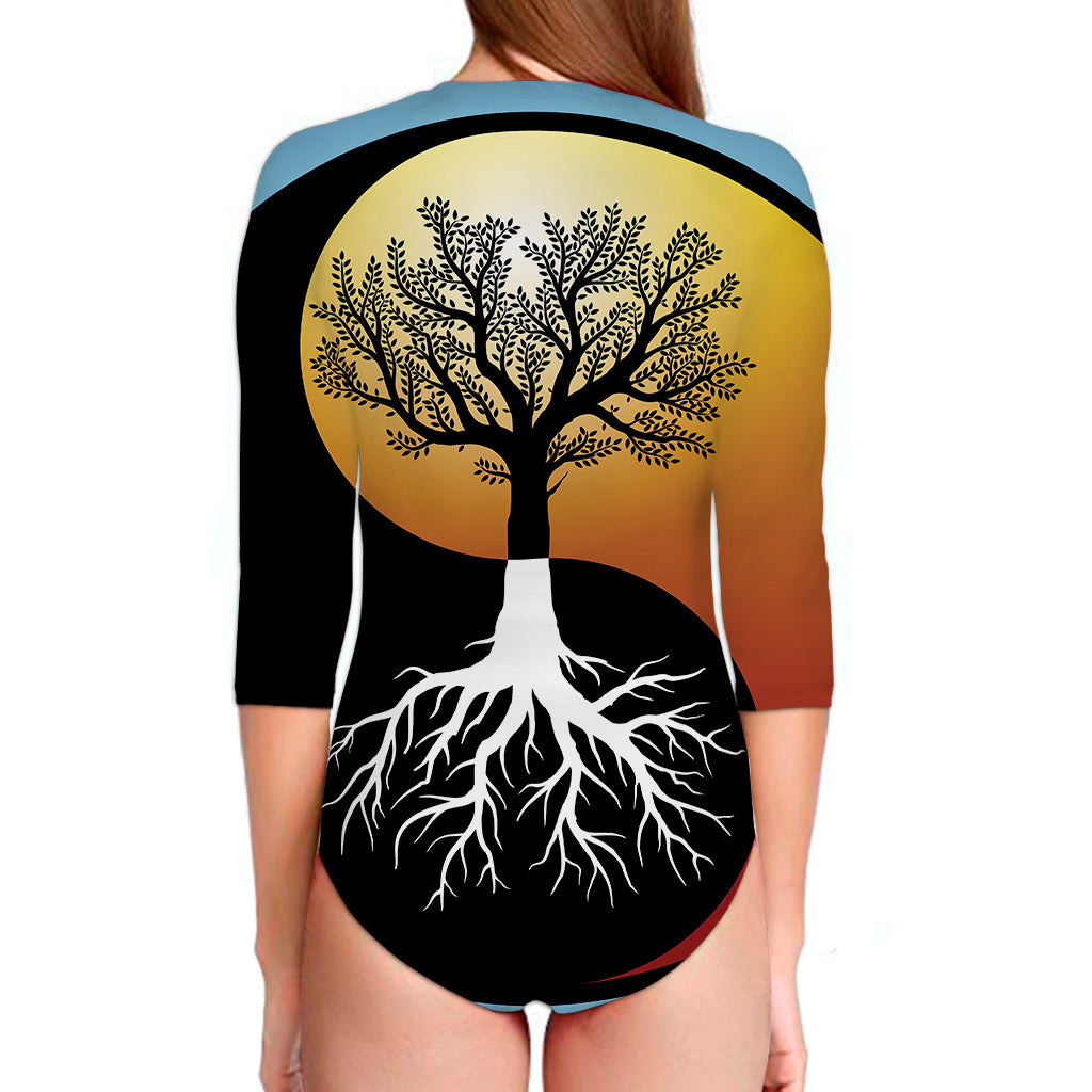 Yin Yang Tree Of Life Print Long Sleeve Swimsuit