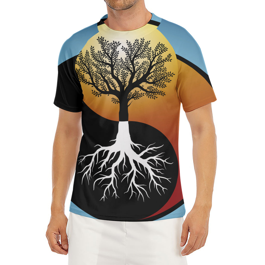 Yin Yang Tree Of Life Print Men's Short Sleeve Rash Guard