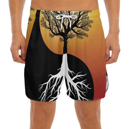 Yin Yang Tree Of Life Print Men's Split Running Shorts