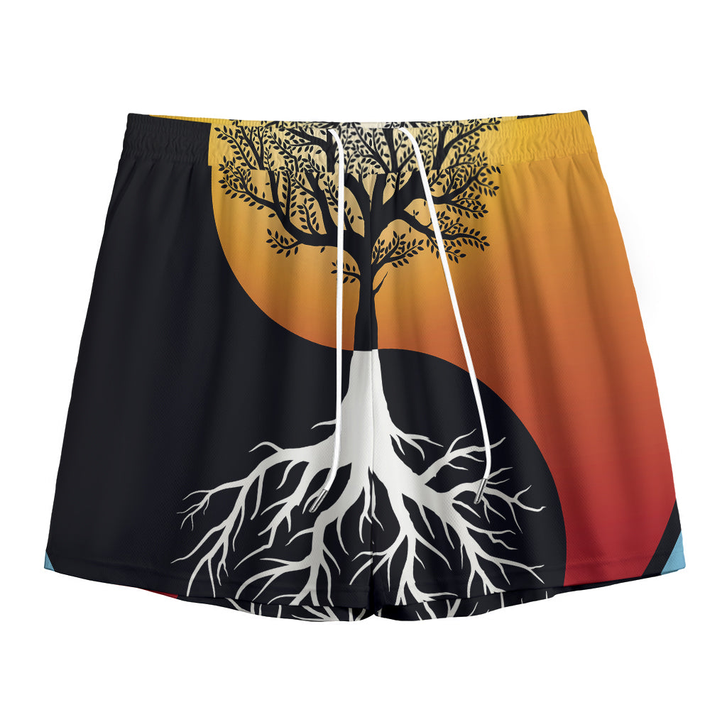 Yin Yang Tree Of Life Print Mesh Shorts
