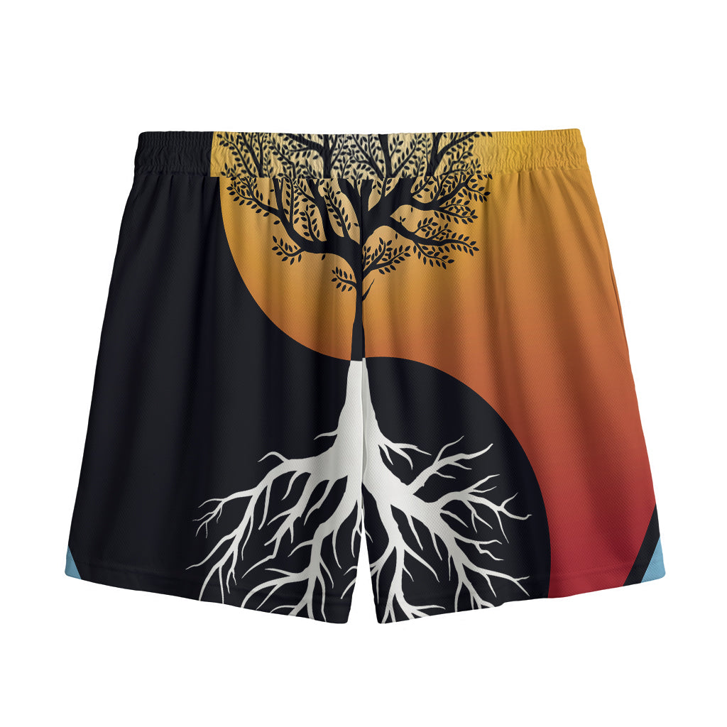 Yin Yang Tree Of Life Print Mesh Shorts