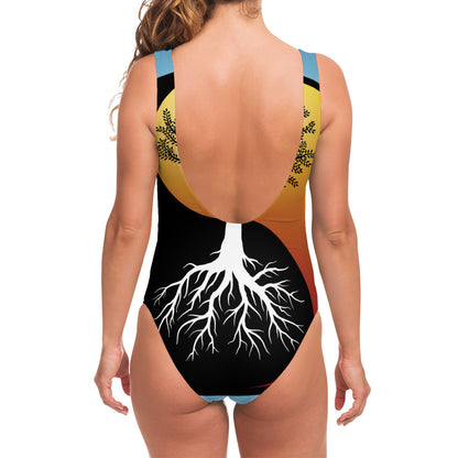 Yin Yang Tree Of Life Print One Piece Swimsuit