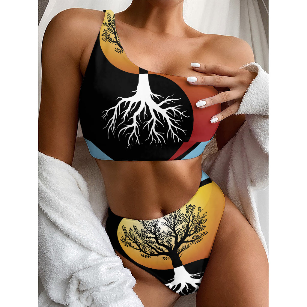 Yin Yang Tree Of Life Print One Shoulder Bikini Top