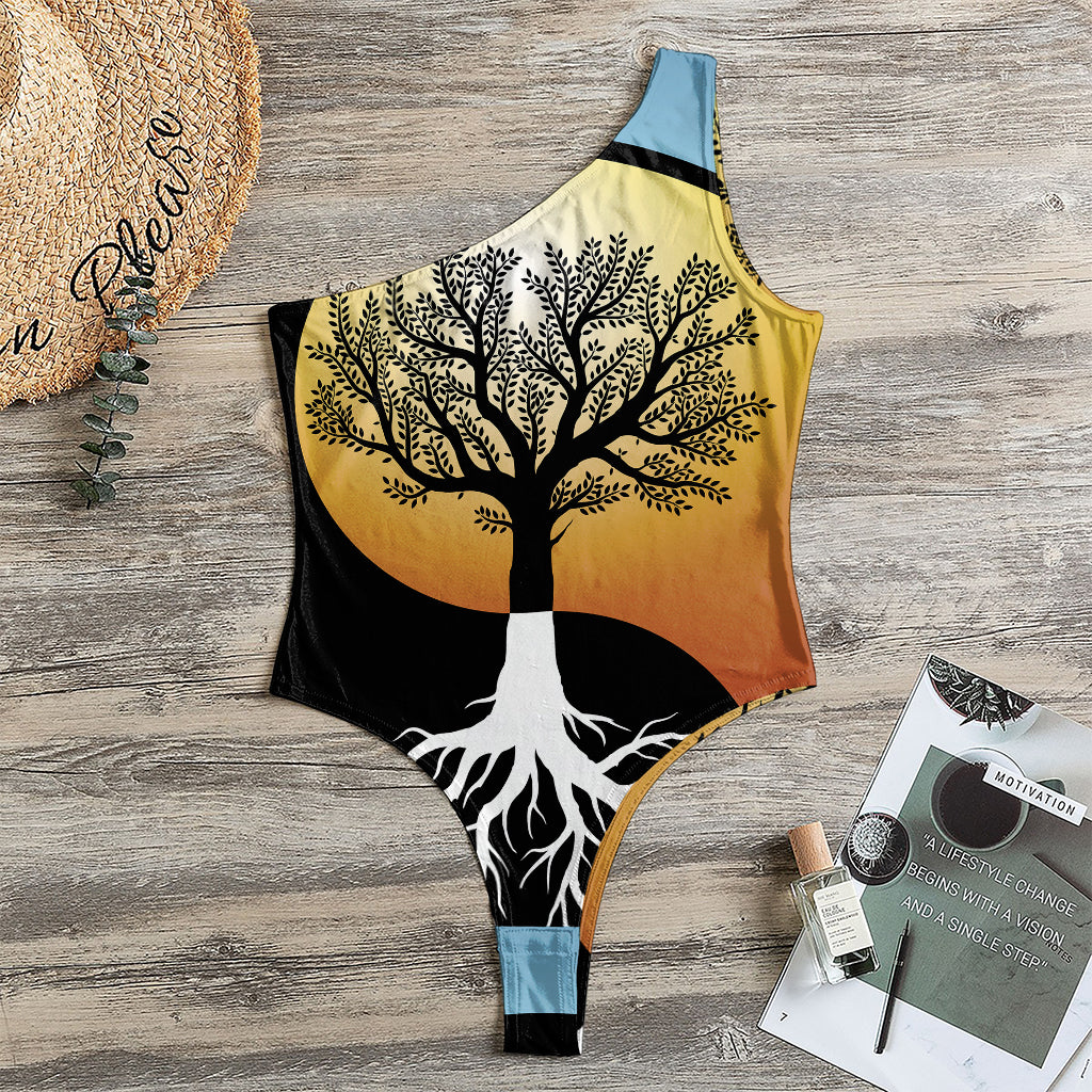 Yin Yang Tree Of Life Print One Shoulder Bodysuit