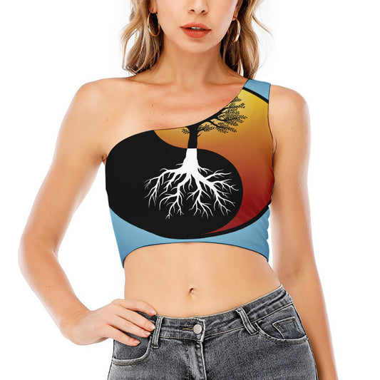 Yin Yang Tree Of Life Print One Shoulder Crop Top