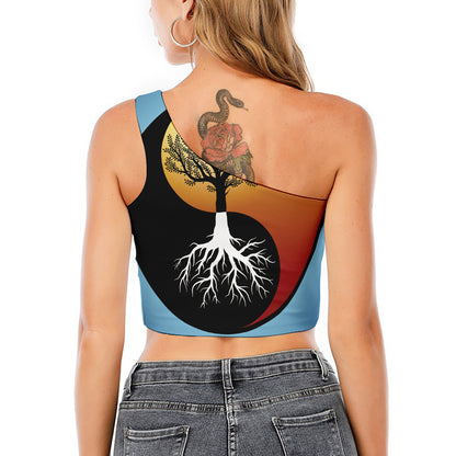 Yin Yang Tree Of Life Print One Shoulder Crop Top