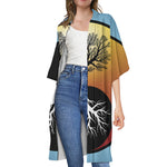 Yin Yang Tree Of Life Print Open Front Beach Cover Up