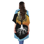 Yin Yang Tree Of Life Print Open Front Beach Cover Up