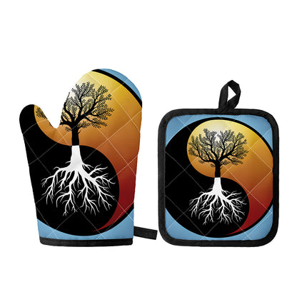 Yin Yang Tree Of Life Print Oven Mitt And Pot Holder Set