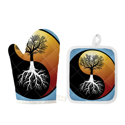Yin Yang Tree Of Life Print Oven Mitt And Pot Holder Set