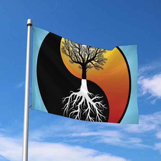 Yin Yang Tree Of Life Print Polyester Flag