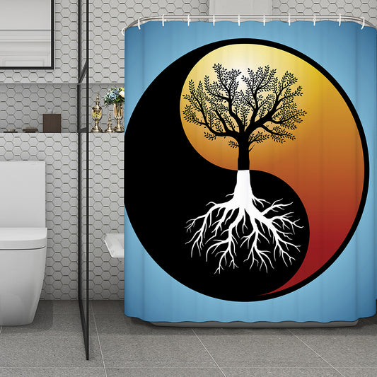 Yin Yang Tree Of Life Print Polyester Shower Curtain