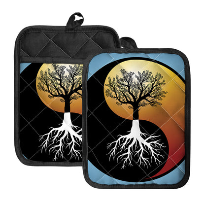 Yin Yang Tree Of Life Print Pot Holders With Pocket
