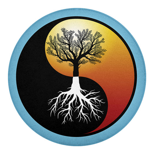 Yin Yang Tree Of Life Print Round Blanket