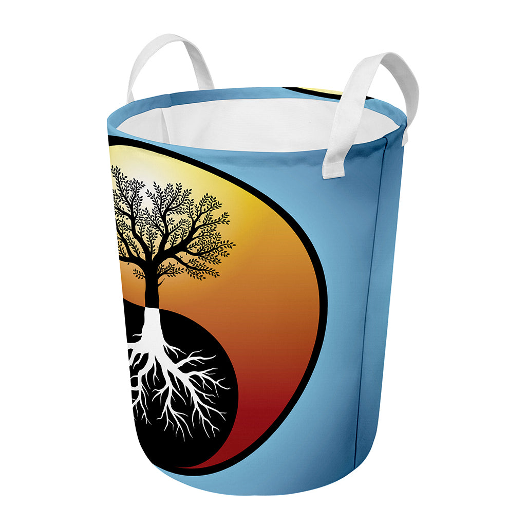 Yin Yang Tree Of Life Print Round Laundry Basket