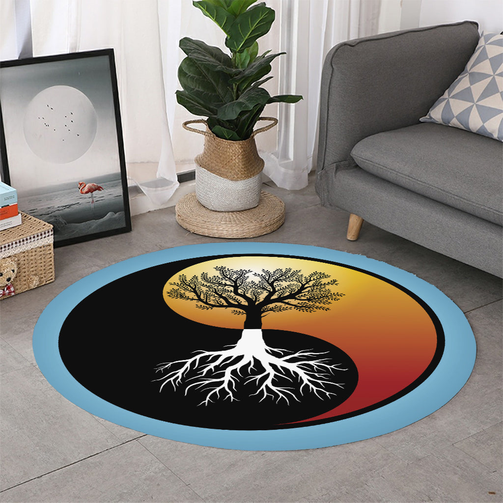 Yin Yang Tree Of Life Print Round Rug