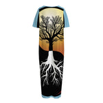Yin Yang Tree Of Life Print Short Sleeve Long Nightdress