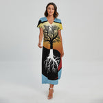 Yin Yang Tree Of Life Print Short Sleeve Maxi Dress