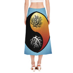 Yin Yang Tree Of Life Print Side Slit Midi Skirt