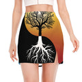 Yin Yang Tree Of Life Print Side Slit Mini Skirt