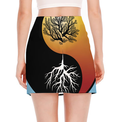 Yin Yang Tree Of Life Print Side Slit Mini Skirt