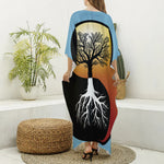 Yin Yang Tree Of Life Print Silk V-Neck Kaftan Dress