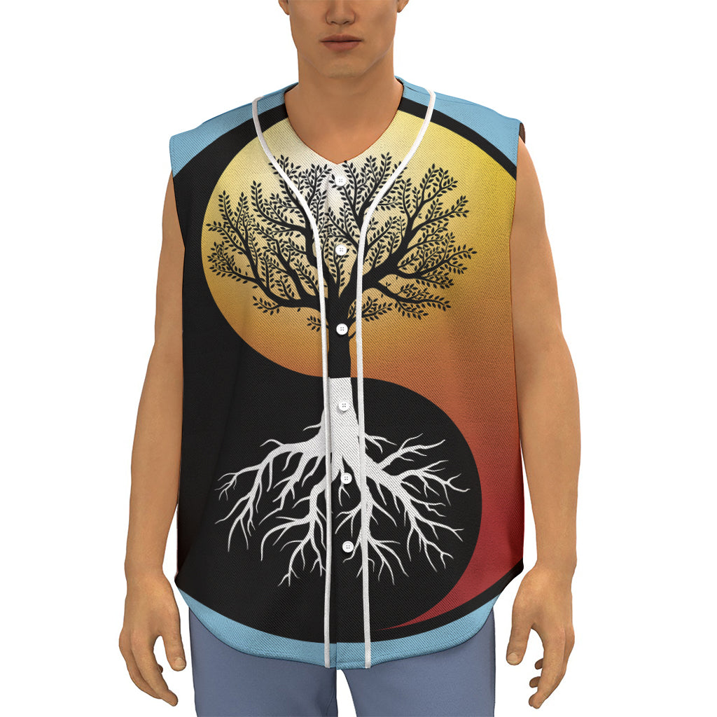 Yin Yang Tree Of Life Print Sleeveless Baseball Jersey