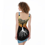 Yin Yang Tree Of Life Print Sleeveless Bodycon Dress