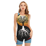Yin Yang Tree Of Life Print Sleeveless One Piece Swimsuit